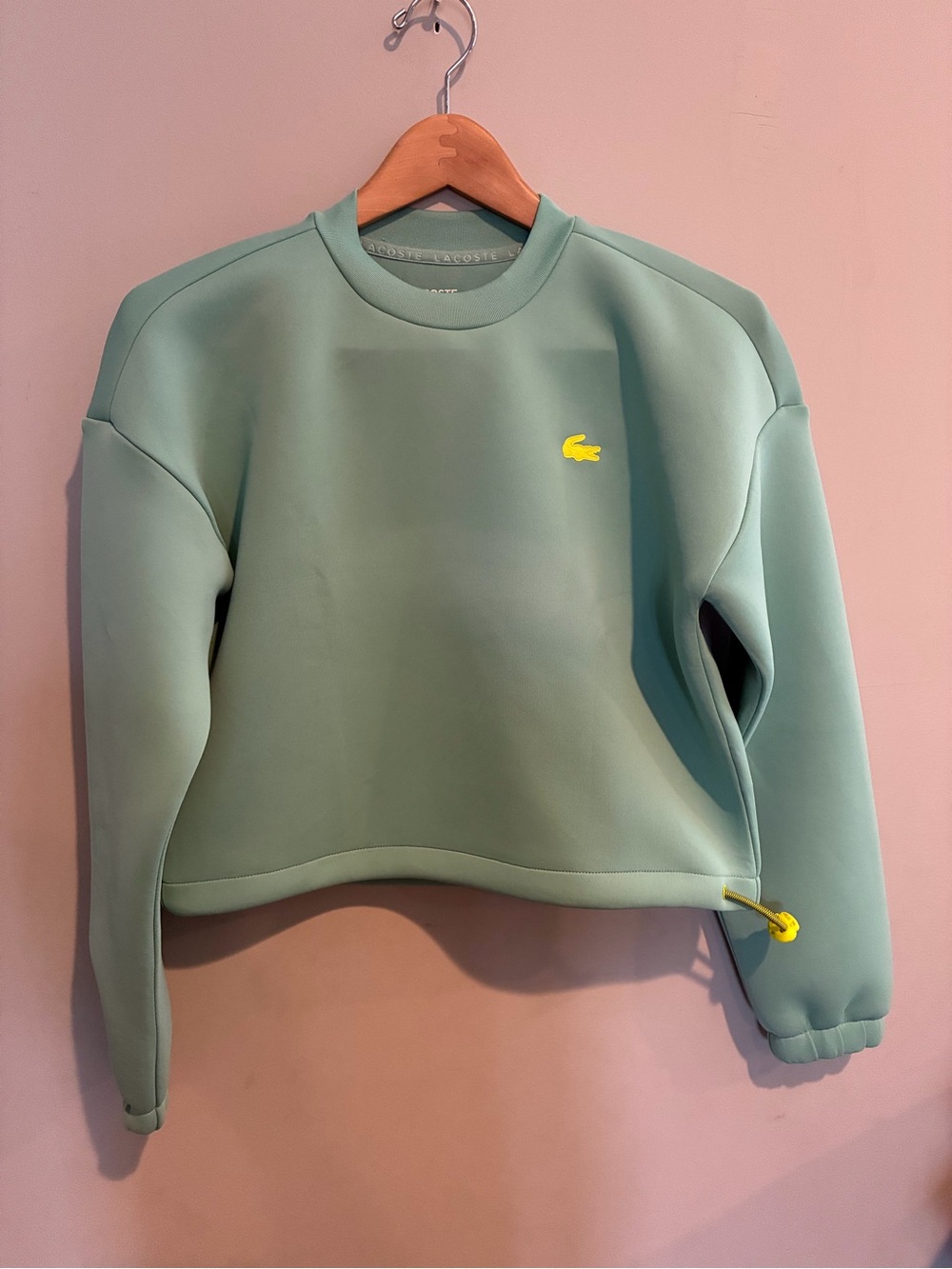 Lacoste Women's Mint Green cinched Cropped Crewneck Sweatshirt